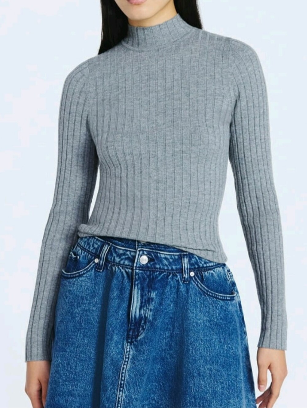 Scoop Women's Size S (4-6) Ribbed Mockneck Sweater Medium Heather Gray